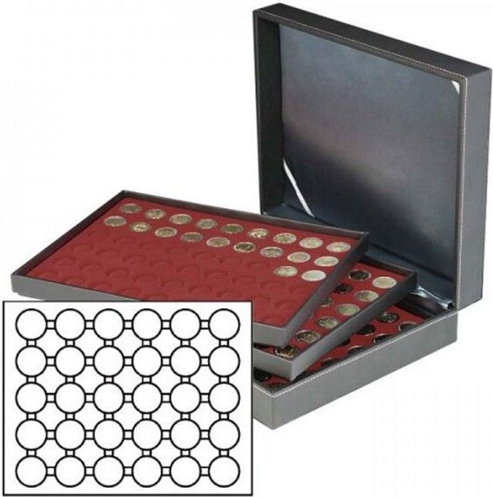 Lindner 2365-2626E Münzkassette NERA XL mit 3 Tableaus und dunkelroten Münzeinlagen für 90 Münzkapseln mit Außen-Ø 39 mm, z.B. für deutsche ...