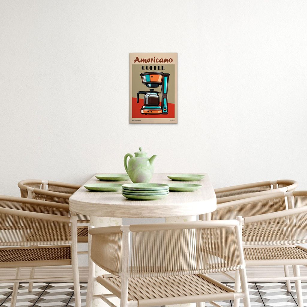 TADESSI Leinwandbild Blechschild Retro Look Kaffee - Wandbild 30 x 45 cm - Kunstdruck auf Leinwand in Bunt Beige - M1-No.51758