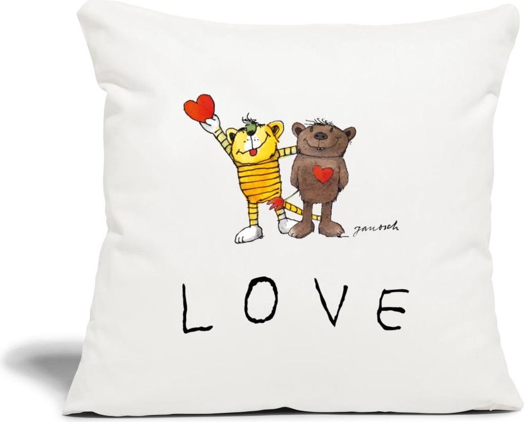 Spreadshirt Janosch Bär Tiger Love Liebe Kissenbezug 45x45 cm, One size, Naturweiß