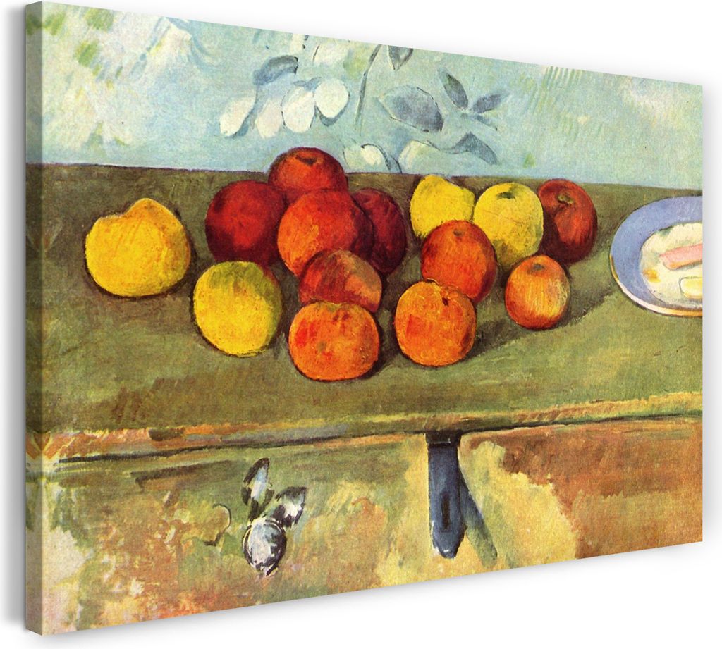 Leinwandbild (120x80cm): Paul Cézanne - Stillleben mit Äpfeln und Gebäck, echter Holz-Keilrahmen inkl. Aufhänger, handgefertigt in Deutschland