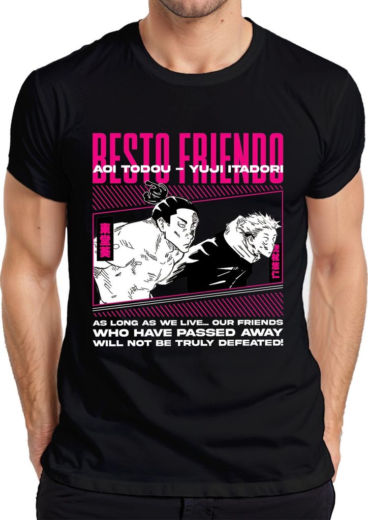 BESTO FRIENDS Jujutsu Kaisen Aoi Todou Yuji Itadori Anime Otaku Herren T-Shirt, Schwarz, XXL