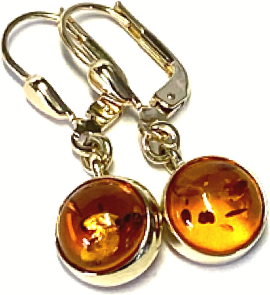 Ohrring 333 Gelbgold Bernstein rund Cabochon Ohrhänger Produktbild 