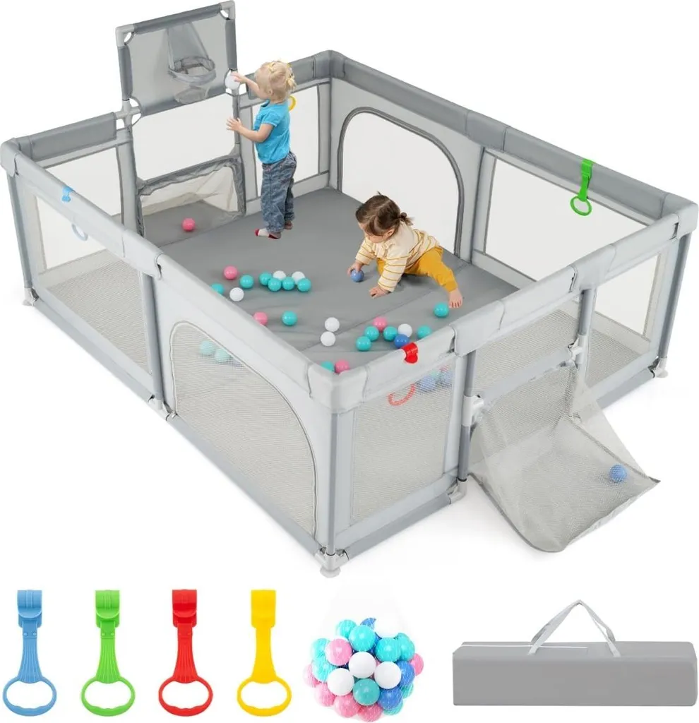 Grand parc bébé modulable 188x157 cm avec filet de basket et foot