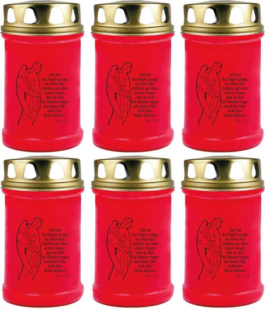 Grabkerze Rot 6er Pack, Brenndauer: 48 Stunden ( je Kerze ), Motiv: Engel