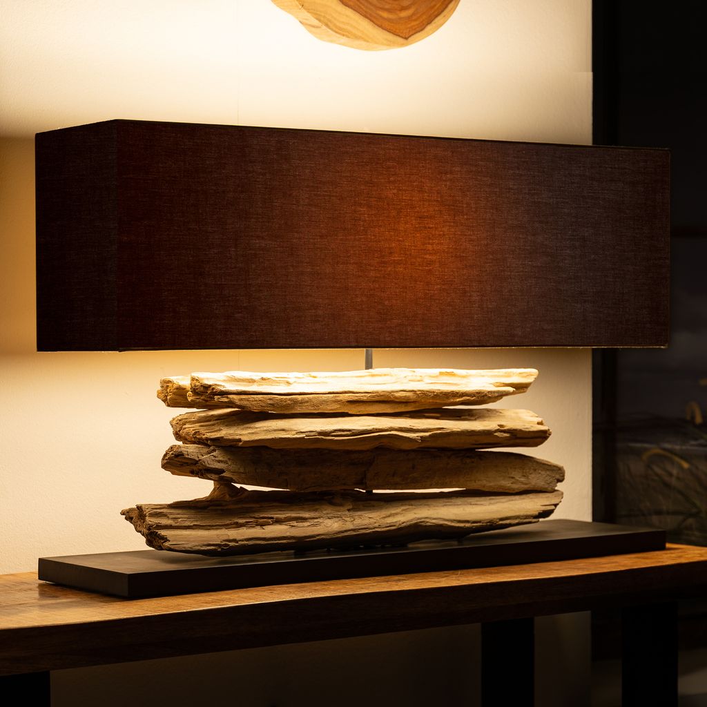 Handgearbeitete Tischlampe RIVERINE 80cm schwarz Treibholz Tischleuchte Nachttischlampe Wohnzimmer