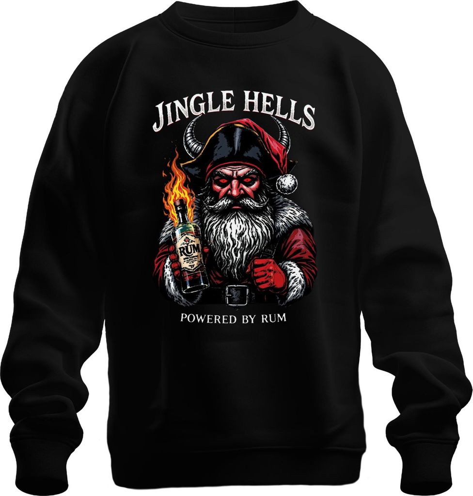 Jingle Hells Powered by Rum Santa horned flaming bottle Christmas Uni Sweatshirt Pullover, Schwarz, M