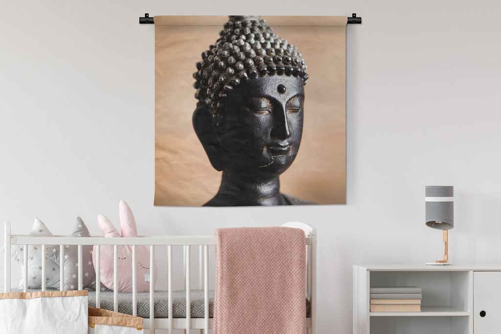MuchoWow Wandteppich Wandbehang Buddha - Schwarz - Braun 90x90 cm Tapisserie Dekoration Wandtuch - Wandaufhänger