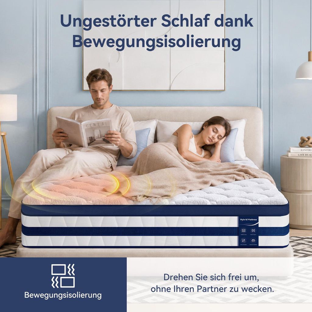 Matratze 180x200 26cm Integrierter Topper Matratze 7 zonen