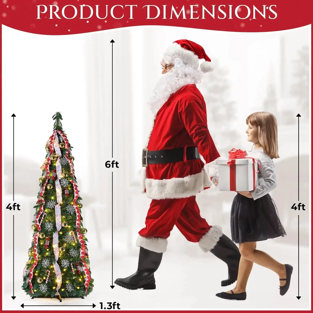 Sapin de Noël Gain de Place 1,5m - Artificiel Prêt à Décorer avec LED et Télécommande