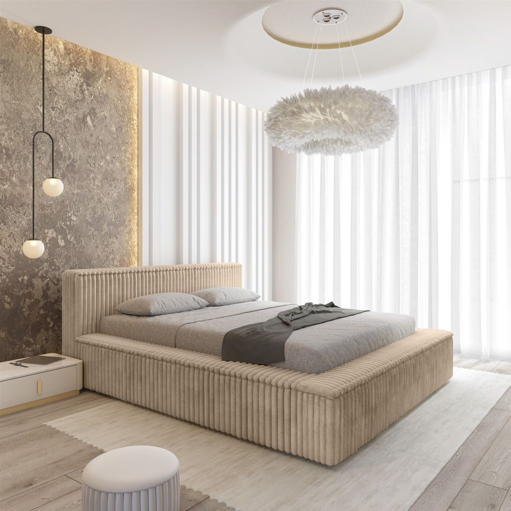 Polsterbett Doppelbett TULSA 160x200cm Komplettset in Stoff Vito Beige
