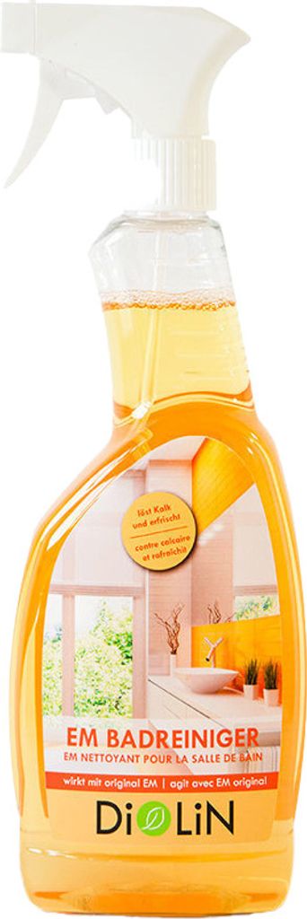 DiOLiN EM Badreiniger Spray 500 ml Bio-Badreiniger für hyginische Sauberkeit im Bad; löst Kalk, Seifenreste und Schmutz