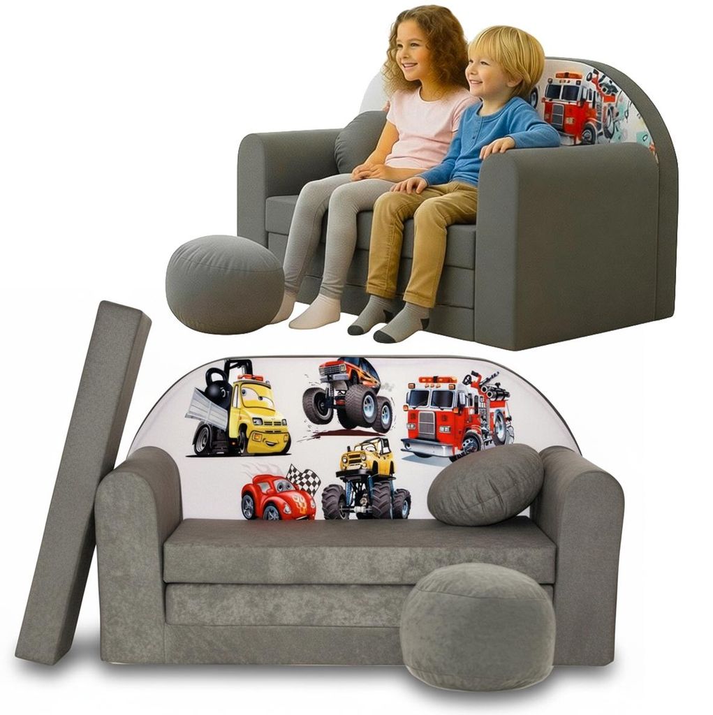 TUPPI Kindersofa Kinder Couch mit Schlaffunktion ausklappbar, 168x98cm, Set mit Kissen und Fußstütze, Spielsofa, Bettfunktion - Mädchen Jungen, ...