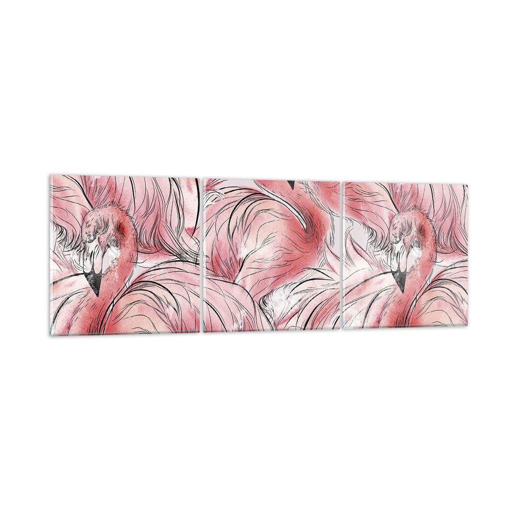 Bilder auf glas - 3 Teile - Flamingo Pink Exotik - 120x40cm - Glasbilder - Wandbilder - Bilder - zum Aufhängen bereit - Wanddekoration aus Glas - ...