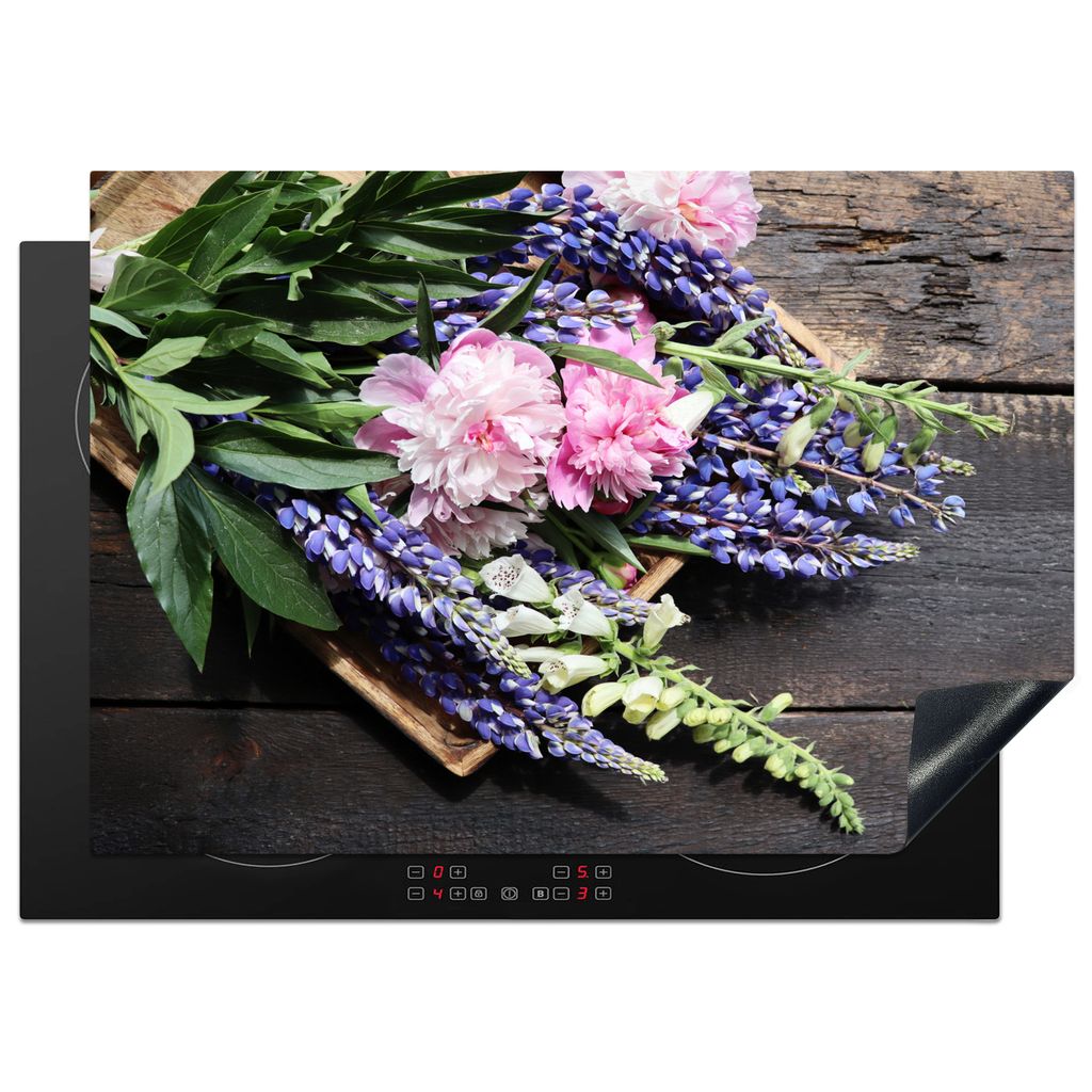 KitchenYeah Herdabdeckplatte Blumen - Vintage - Holz , 75x52cm, Küche Deko, Glaskeramikkochfeld Herdabdeckung, Abdeckplatte fùr Kochfeld