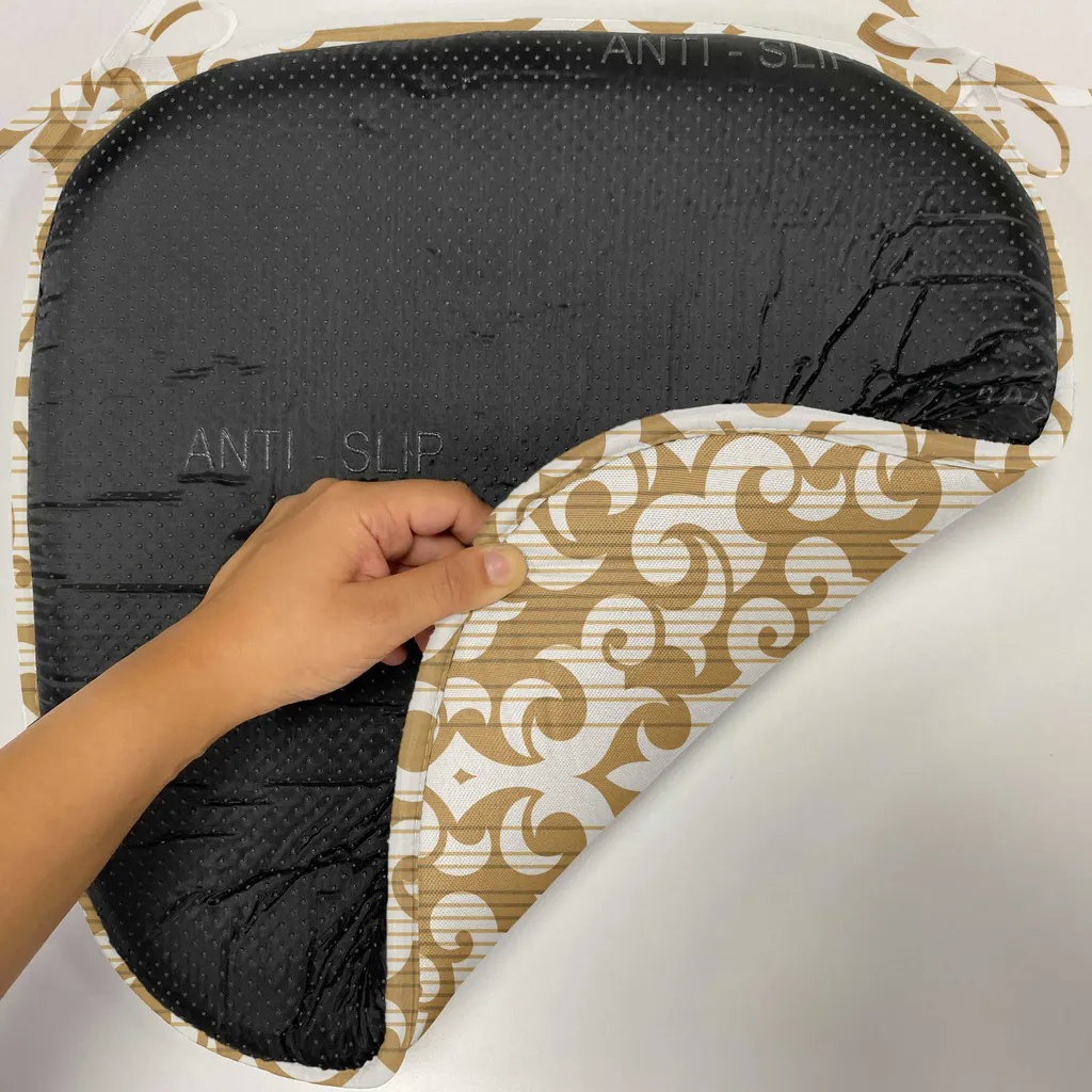 ABAKUHAUS Rivestimento in damasco per sedie da sala da pranzo, motivo astratto pastello Flourish, cuscino decorativo impermeabile con cinturini per sedie da cucina, 40 cm x 40 cm, confezione da 4, color crema caramello chiaro - 2
