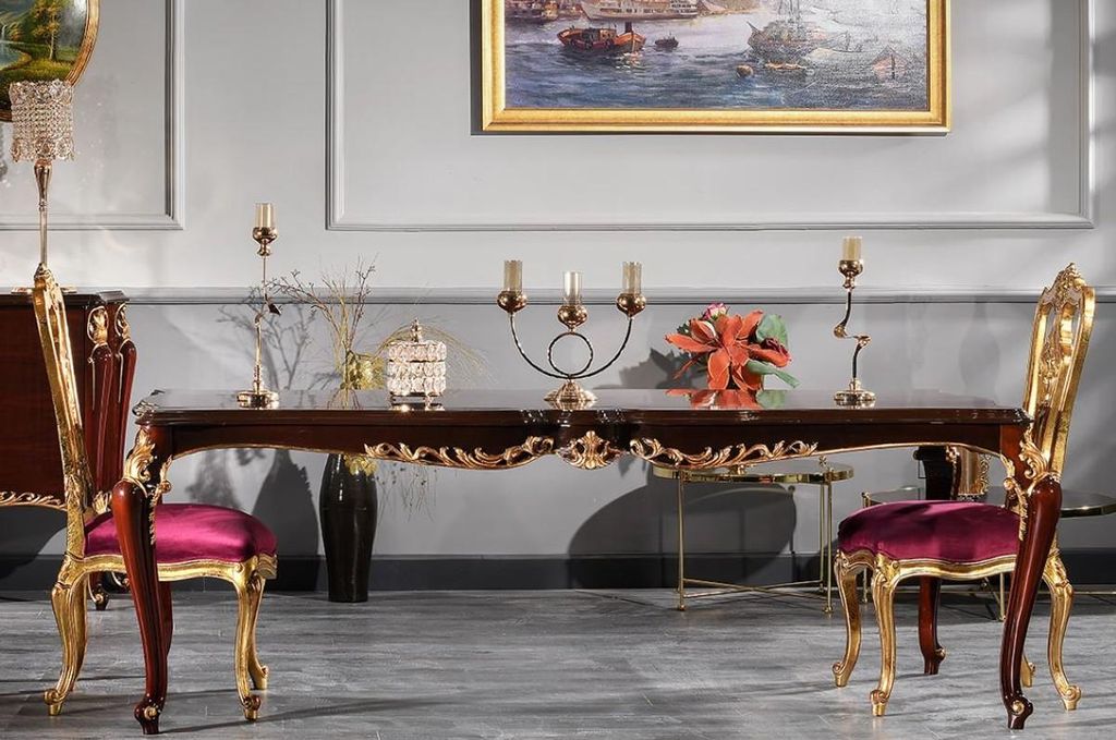 Casa Padrino Luxus Barock Esstisch Dunkelbraun / Gold 238 x 118 x H. 81 cm - Prunkvoller Küchentisch - Massivholz Esszimmertisch - Barock Esszimme...
