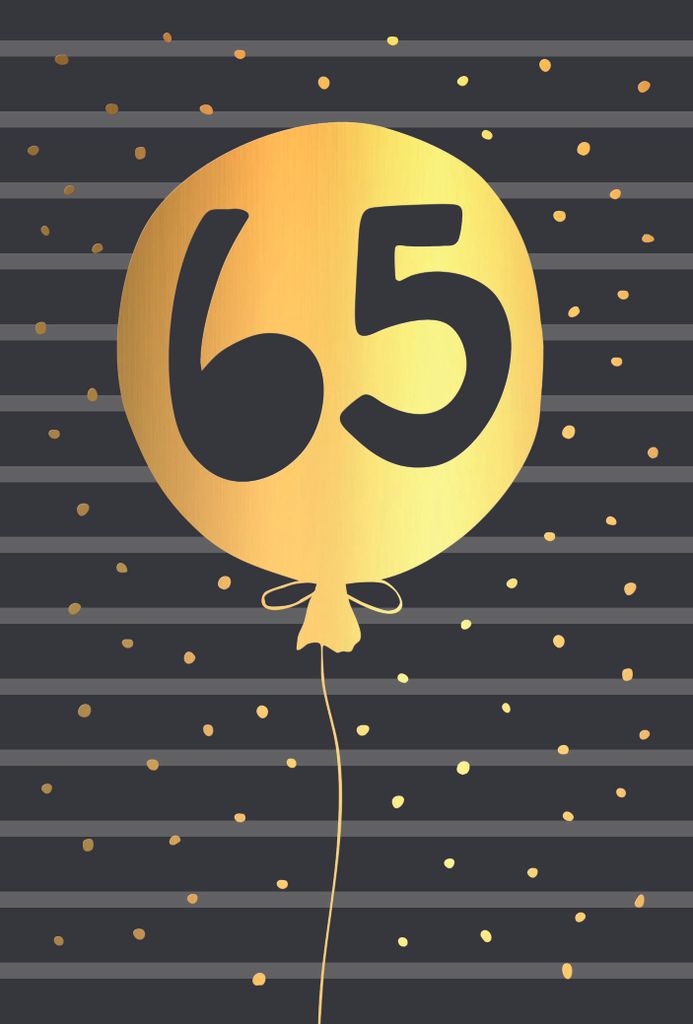 65. Geburtstag schwarz-gold Zahl in Luftballon Goldfolie Glückwunschkarte mit Umschlag