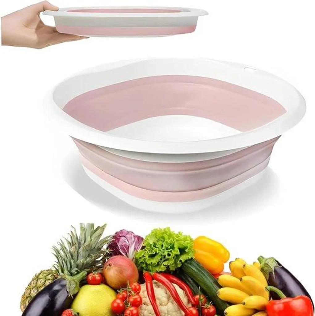Bac à vaisselle pour camping et extérieur - Évier rose pliable de 10L