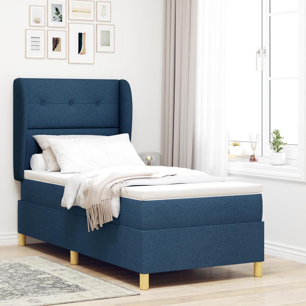 Möbel Polsterbett Boxspringbett mit Matratze Blau 80x200 cm Stoff - Bettrahmen - Klassische Betten Neu202520338