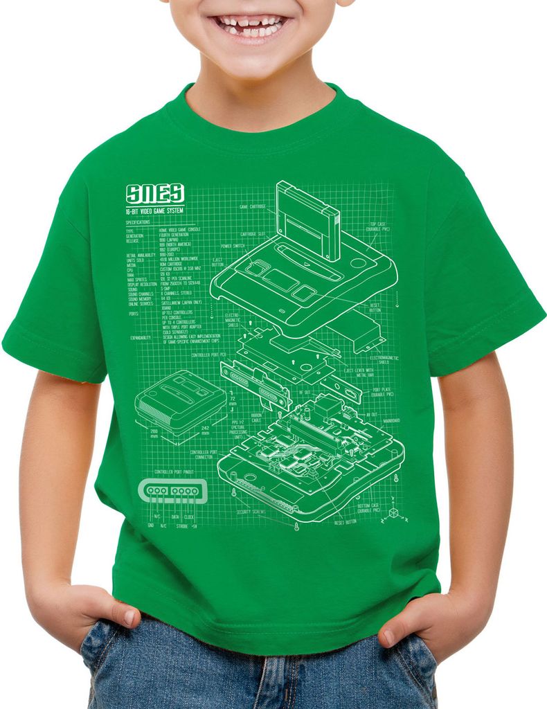 style3 SNES Blaupause Kinder T-Shirt 16-Bit Videospiel