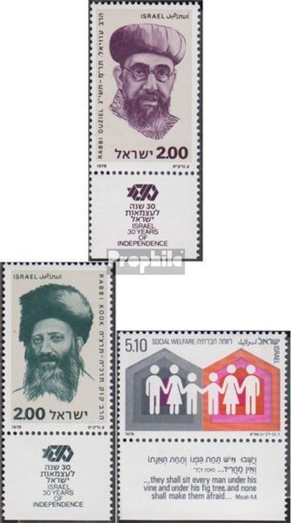 Briefmarken Israel 1978 Mi 766-767,771 mit Tab (kompl.Ausg.) postfrisch Persönlichkeiten