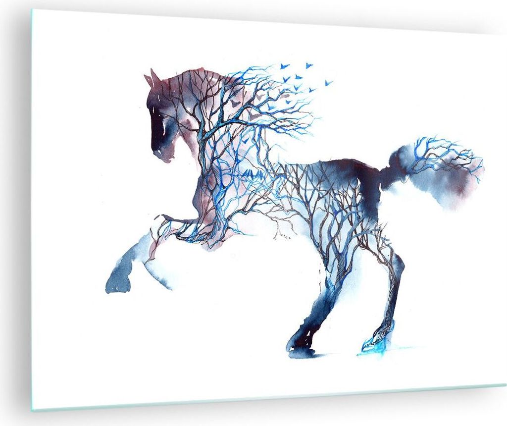 Bilder auf glas - natur malen schön Hengst - 70x50cm - Glasbilder - Wandbilder - Kunstdruck - zum Aufhängen bereit - Wanddekoration aus Glas - Gl...