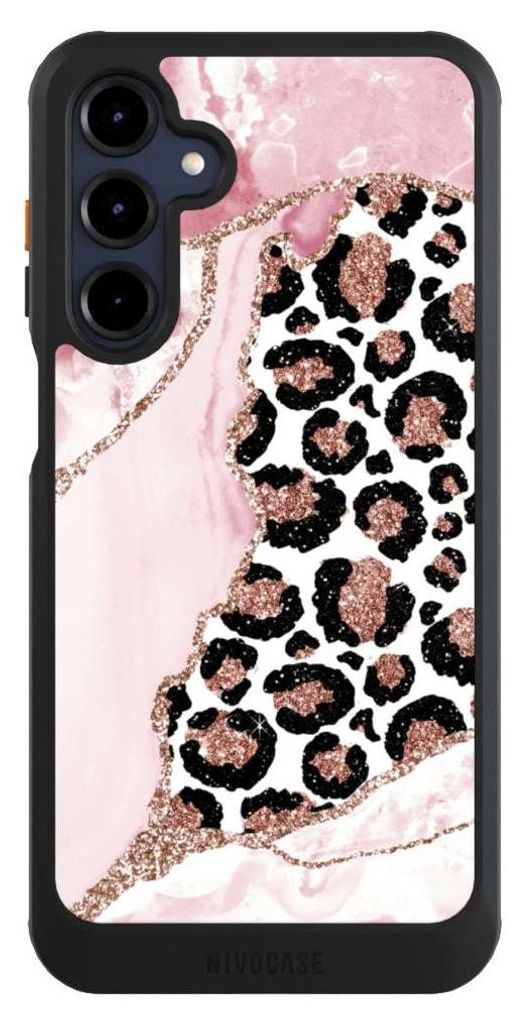 NIVOCASE Hülle für Samsung Galaxy A16 5G Handyhülle NIVOcore Case Schwarz Glitzer Look Leopard Marmor