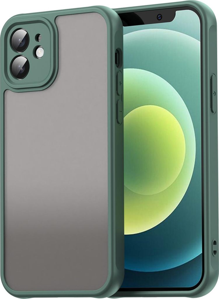 Matt Hülle für iPhone 12 mit Kameraschutz, Transluzente Matt Rückseite Stoßfeste Handyhülle Grün