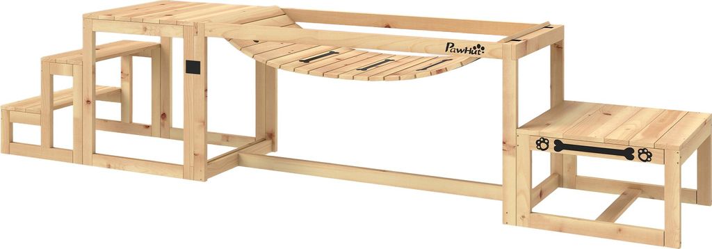 Agility-Set für Hunde, Hundetrainings-Konstruktion mit Brücke, Treppe, Plattform, Tannenholz, für große Hunde bis 40 kg