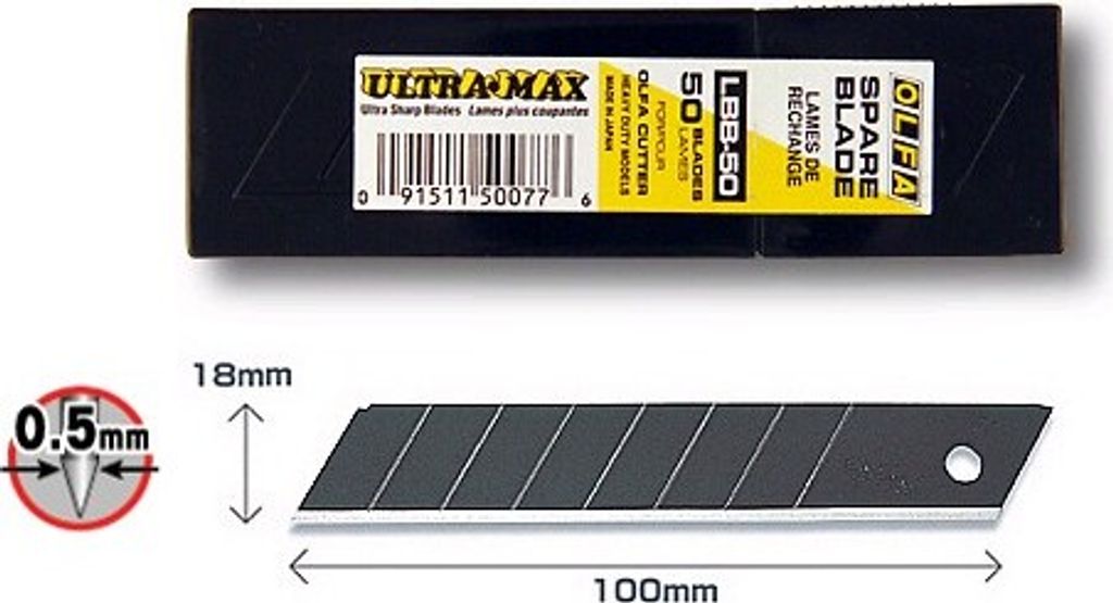 Olfa LBB Cuttermesser-Klingen, Schwarz, 100 x 18 mm, 50 Produktbild 3