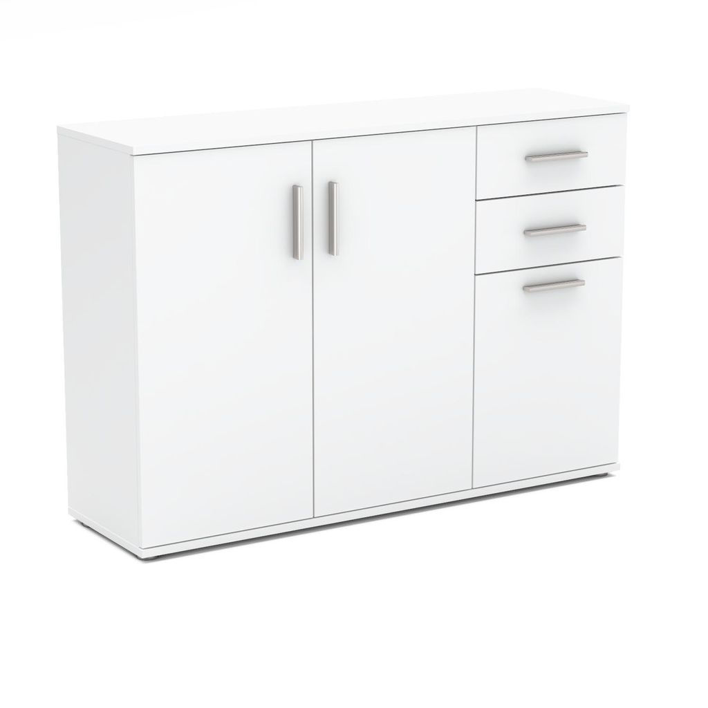 STIV Möbel | Kommode 120x35x85 cm Weiß Matt | 3 Türen, 3 Fächer & 2 Schubladen | Wohnzimmer, Schlafzimmer, Flur