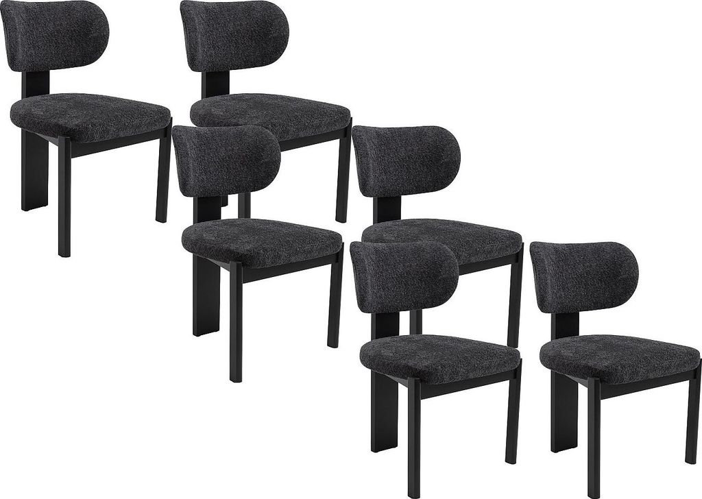 Stuhl 6er-Set - Bouclé-Stoff & Kautschukholz - Schwarz - Produktbild 