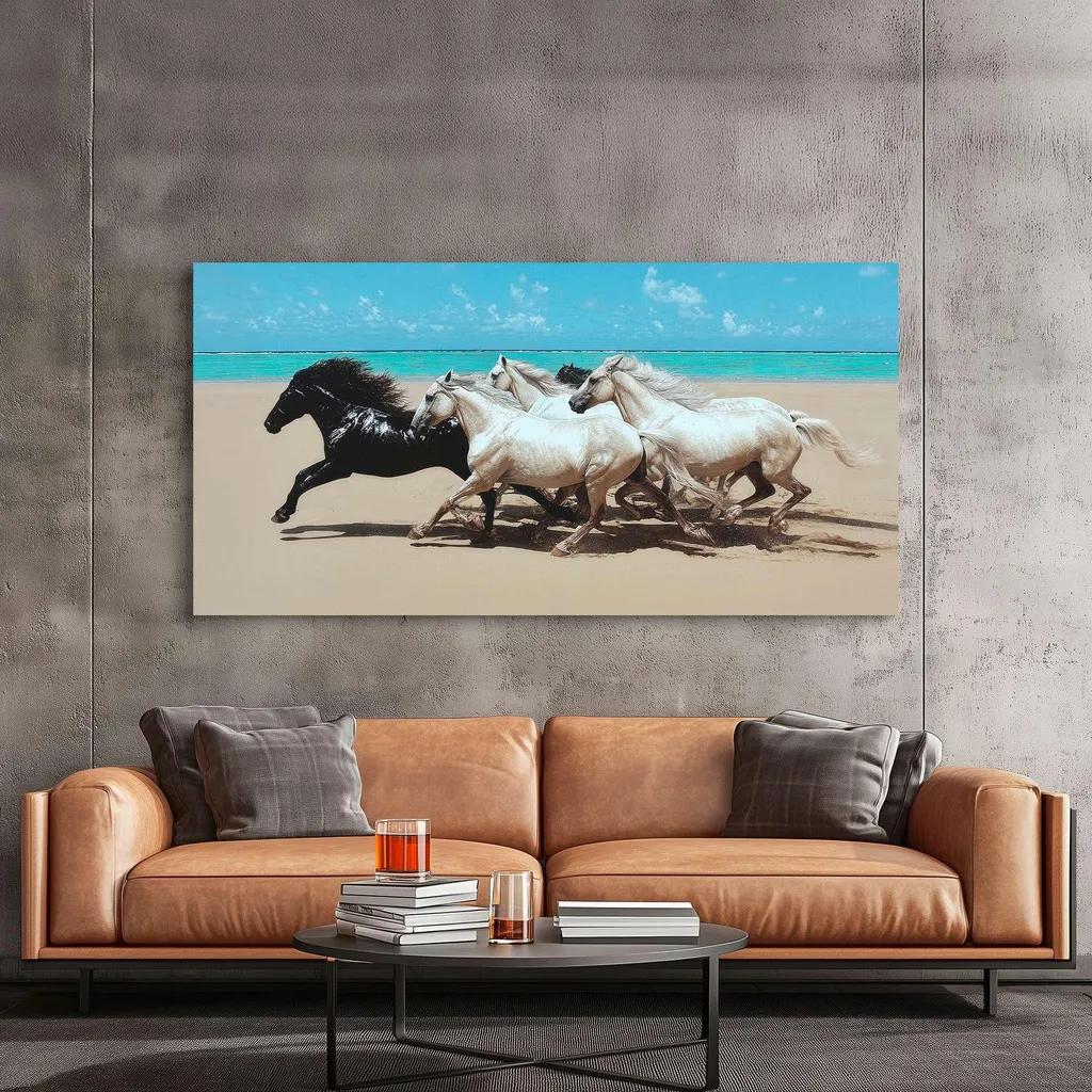 Immagine su tela – Cavalli selvaggi sulla spiaggia – 70 x 35 cm - 2