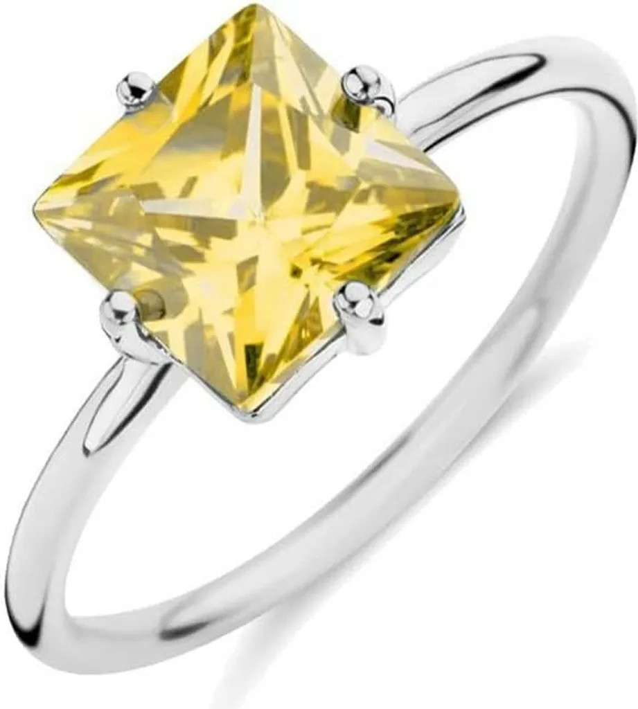 New Bling 9NB-1131-58 Anello in argento con pietra zirconia - Giallo - 8 mm - Quadrato - Misura 58 - Rodio - Argento