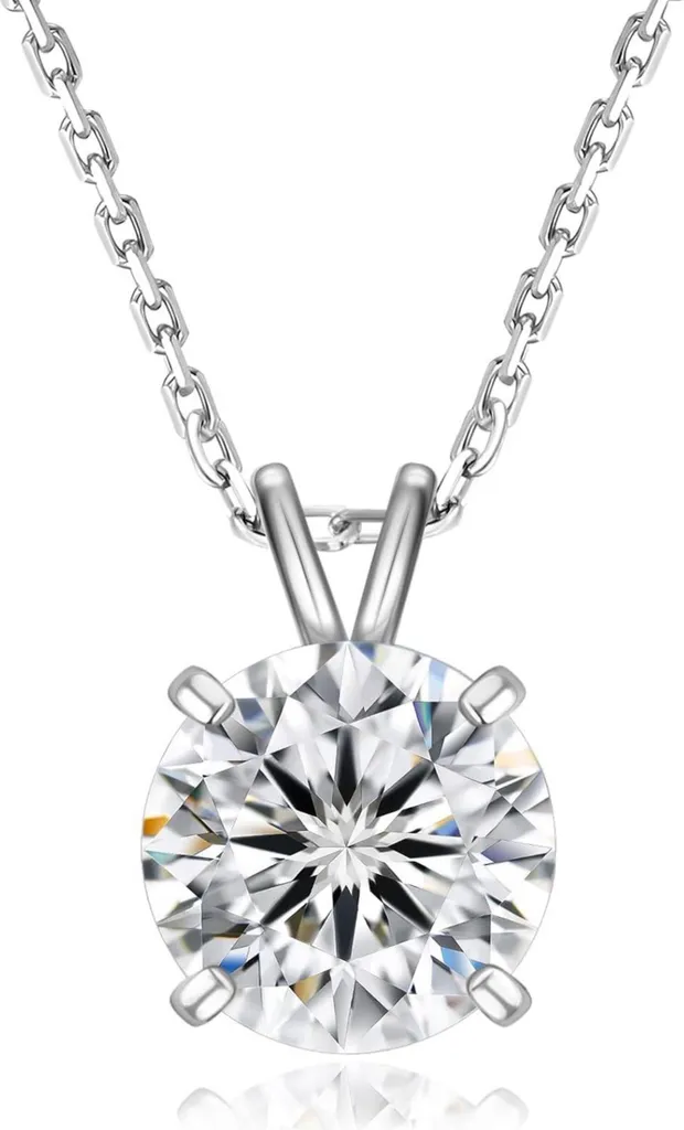 Cadeau Bijou Femme : Pendentif Moissanite 2 Carats et Chaîne Argent 925
