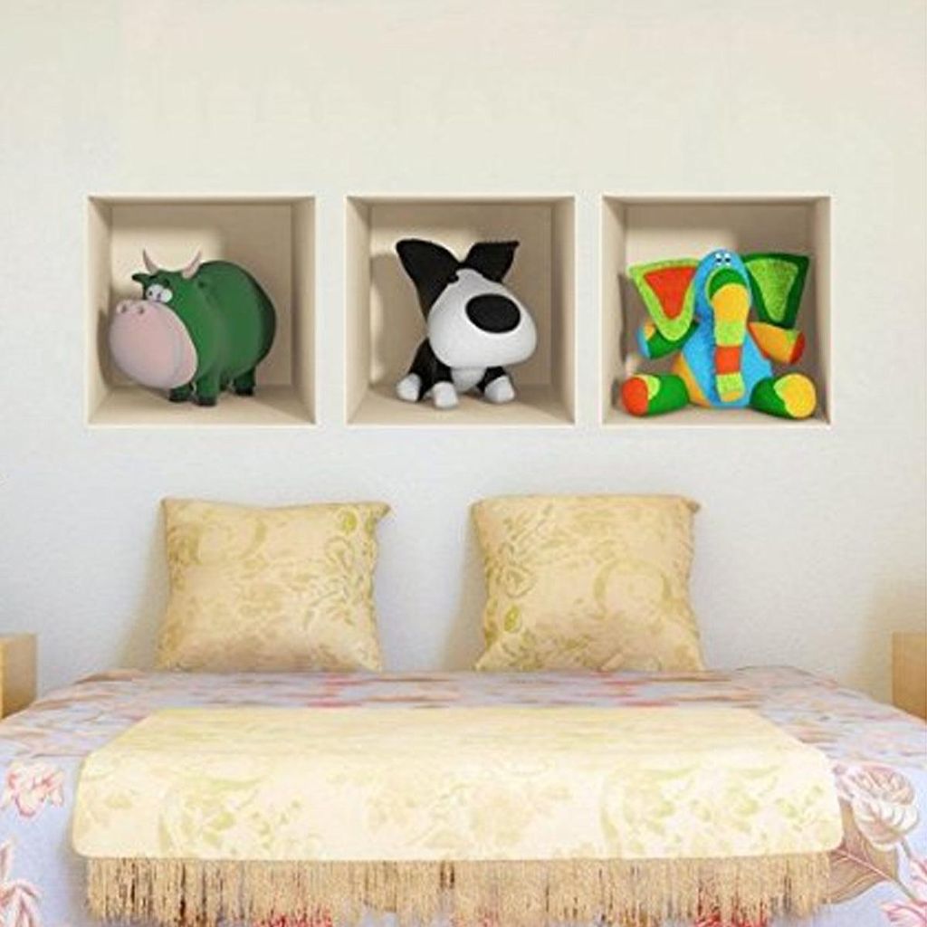 3D-Aufkleber mit Kuh-, Hunde- und Elefantenmotiven, 40 x 120 cm