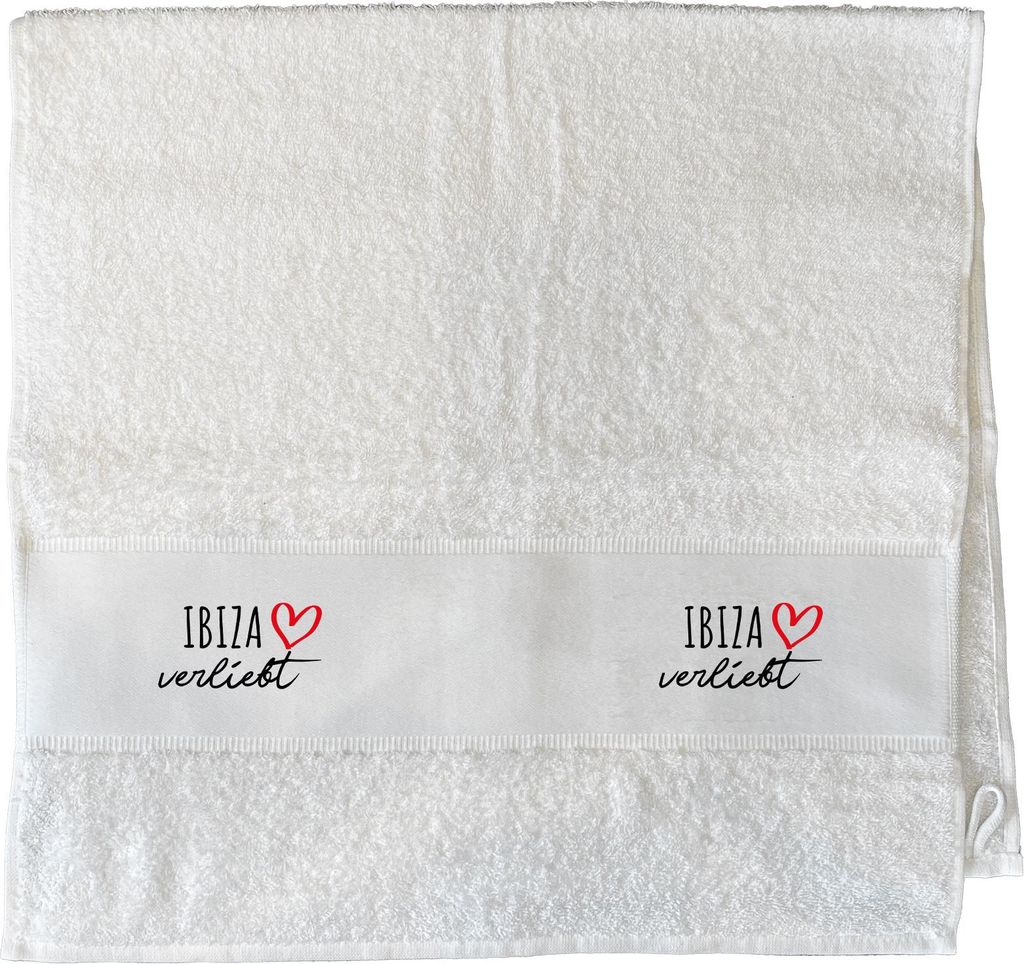Huuraa Gäste-Handtuch Ibiza verliebt Geschenk 50x100cm White Baumwolle Ibiza Präsent
