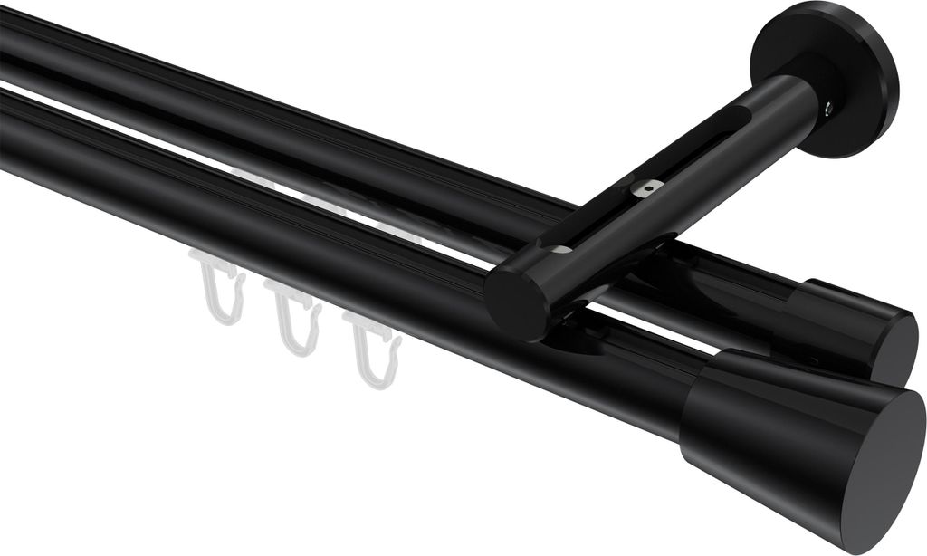 Interdeco Innenlaufstange / Gardinenstange mit Innenlauf Schwarz, Typ Siteno Sitra (Konus), 20 mm Ø 2-läufig, 420 cm