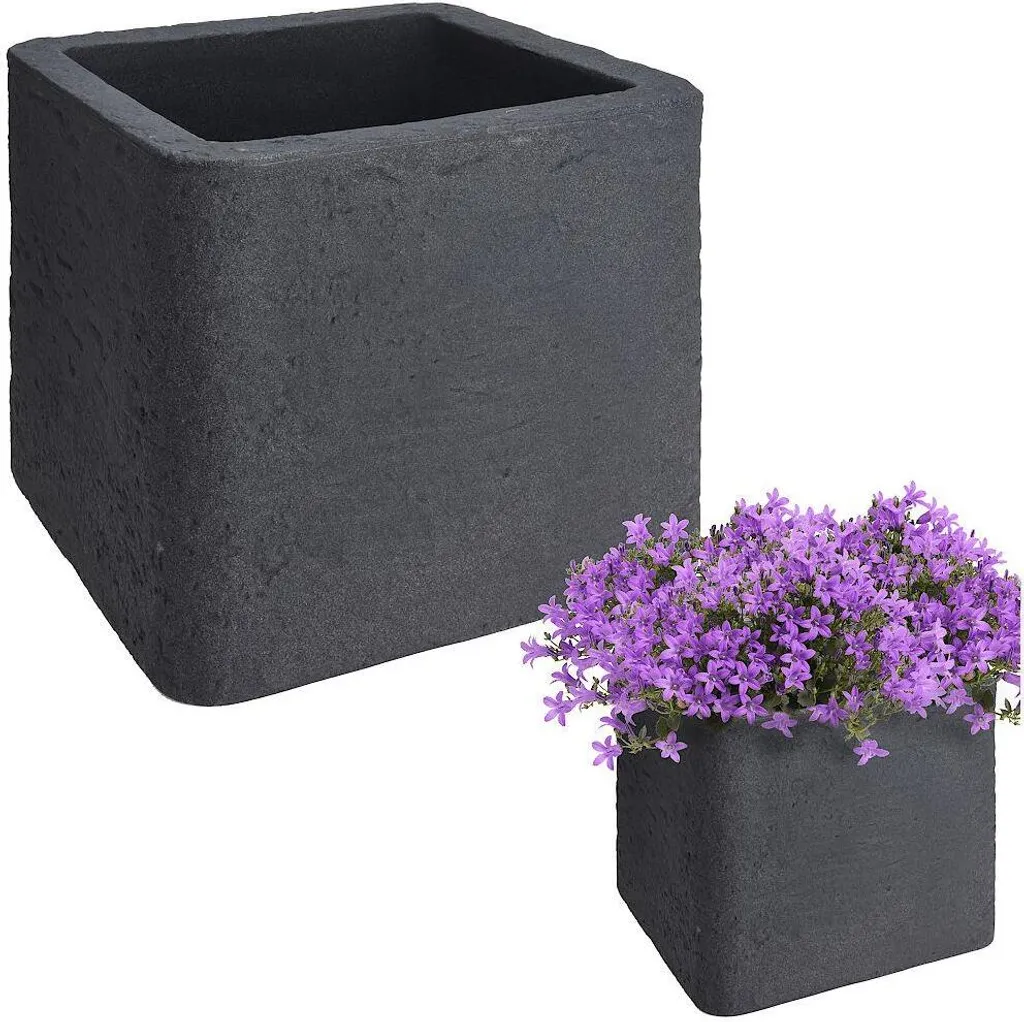 Pot de fleurs Cube noir 39x33cm en plastique rigide et traité anti-UV