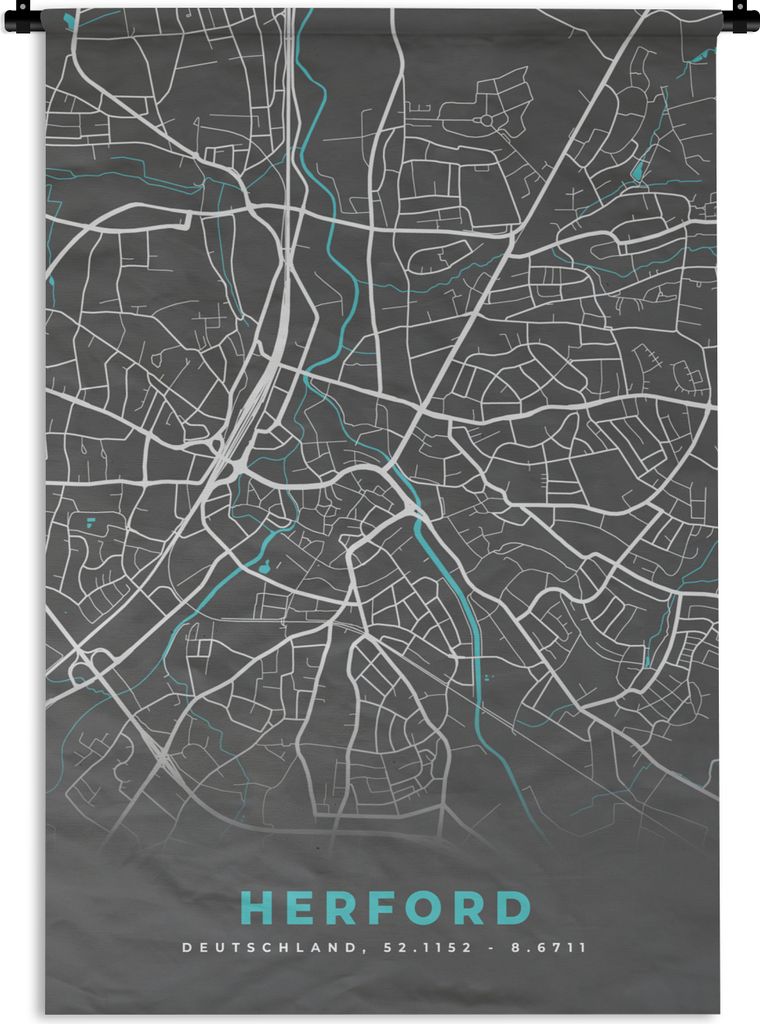 MuchoWow Wandteppich Wandbehang Stadtplan - Karte - Herford - Blau - Deutschland - Karte 90x135 cm Tapisserie Dekoration Wandtuch - Baumwolle - W...