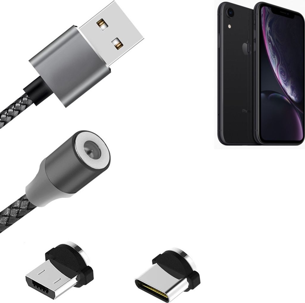 K-S-Trade Hochwertiges Magnet-Lade-kabel Sync-Kabel Daten-Kabel für Apple iPhone XR mit USB-Typ-C-Anschluss und Micro-USB-Anschluss 2A bis zu