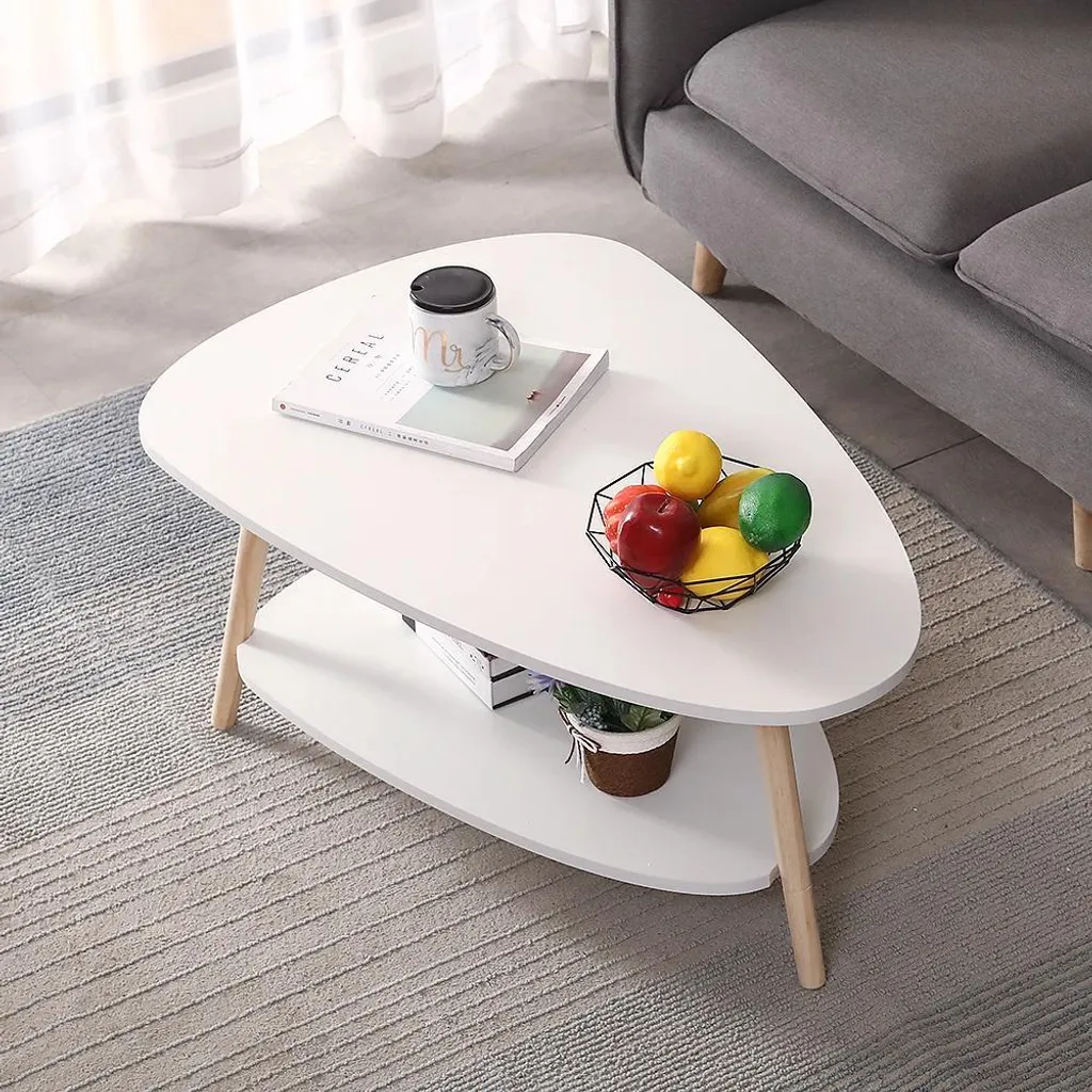 Table basse triangulaire blanche en bois avec rangement style moderne