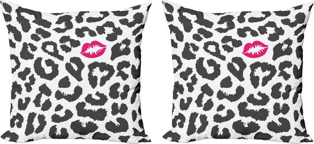ABAKUHAUS Safari Kissenbezug Set (2Stück), Leopard Gepard Tierdruck Kuss Form Lippenstift Markierung punktiert Grafik, 40 x 40 cm, Charcoal Grey Pink