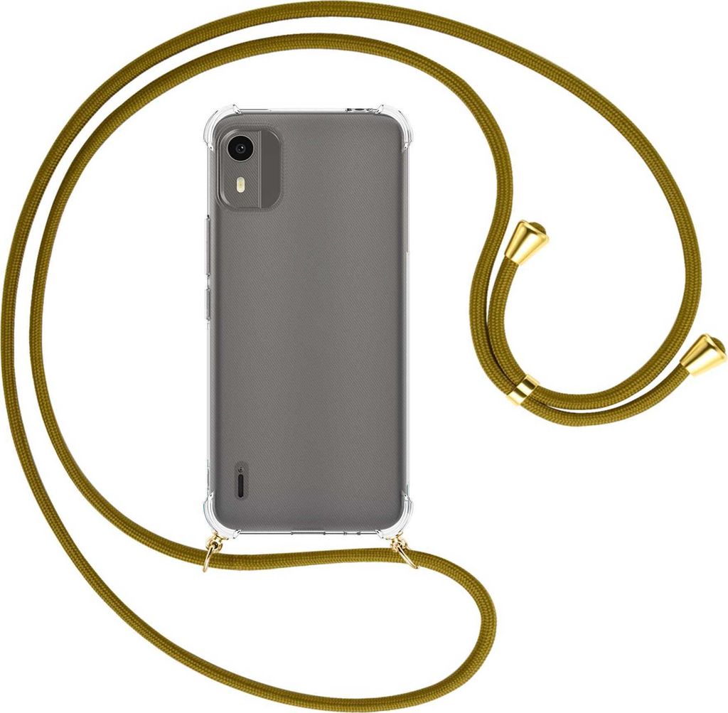 Handykette Backcover-Schutzhülle mit Band (Metall goldfarben) für Nokia C12, Nokia C12 Pro (6.3'') - khaki
