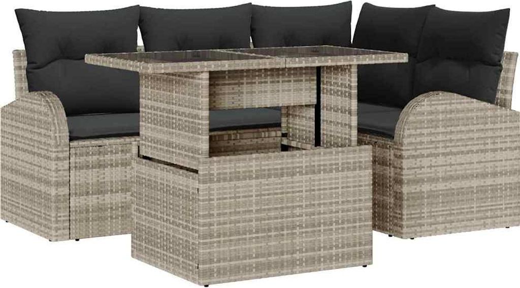 vidaXL Garten-Sofa-Set mit Kissen 5 pcs Hellgrau Poly Rattan