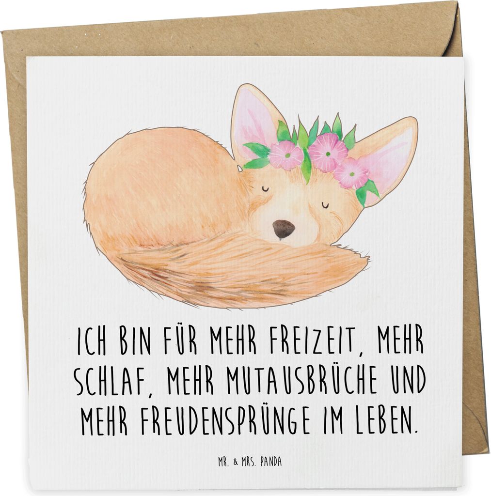Mr. & Mrs. Panda Grußkarte Wüstenfuchs Blumen - Weiß - Geschenk, faltkarte, Glückwunschkarte, Klappkarte, Blumenkranz, Afrika, Glücklich, Wüs...