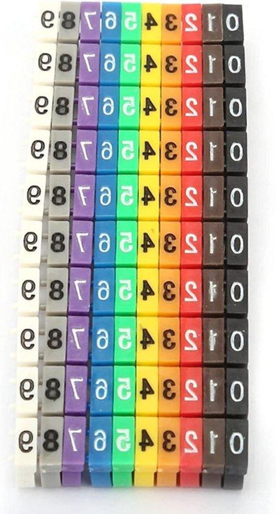 Elektrische Kabel Etiketten - Draad Nummer Marker - 4 vierkant (KCM-4MM) - 100 Stuks - Kleurrijk - 6Mm²
