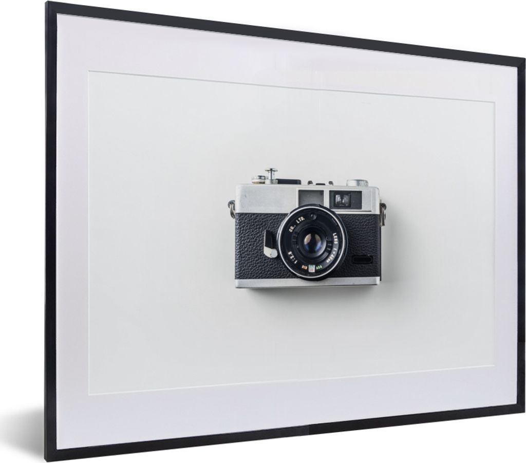 MuchoWow MuchoWow Gerahmtes Poster Kamera - Vintage - Weiß 40x30 cm - Poster mit zchwarzem Bilderrahmen - Bilderrahmen - Poster im Rahmen
