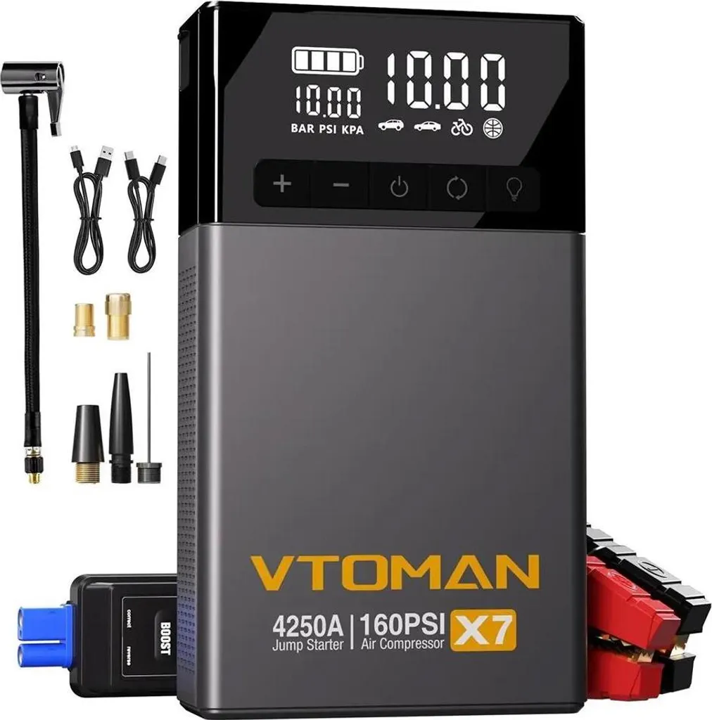 Booster de batterie 12V et gonfleur de pneu X7 écran 13 cm 4250A 88Wh
