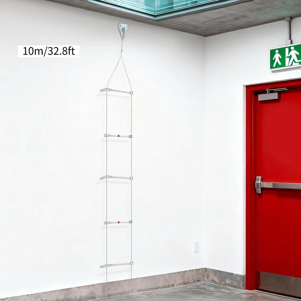 Seilleiter - Rettungs-/Feuerleiter - Länge 10 m - Mit Haken - Stahl- und Aluminiumlegierung - Zum Aufhängen - Traglast 200 kg